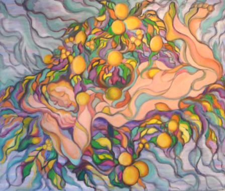 Oil Painting by artist Breda Voss, Figure with Lemons, on canvas, 3' x 4'