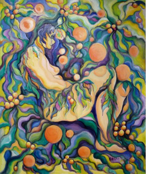 Nude with Oranges, oil on canvas by Artist Breda Voss, 5' x 4'